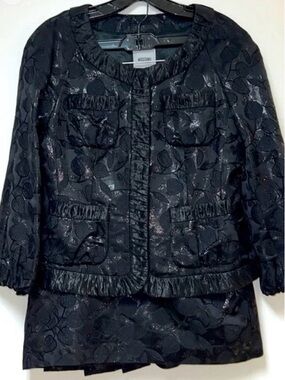 Moschino Black Floral Jacquard Jacket Designer Two Piece Set | Size 46 (US 12)